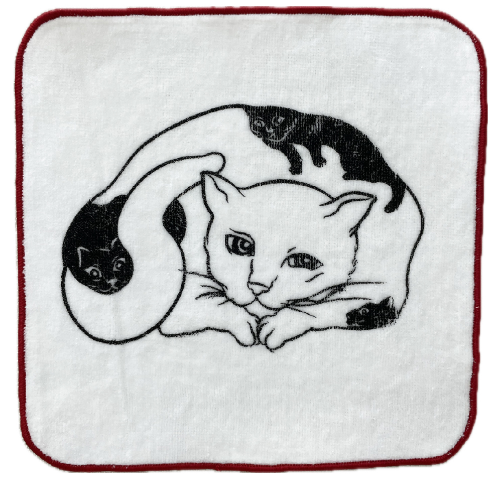 今治製 猫タオルハンカチ レッド